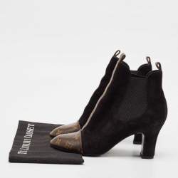 Louis Vuitton Black/Brown Suede and Monogram Canvas Revival Ankle Boots Size 38.5