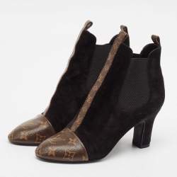 Louis Vuitton Black/Brown Suede and Monogram Canvas Revival Ankle Boots Size 38.5