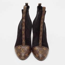 Louis Vuitton Black/Brown Suede and Monogram Canvas Revival Ankle Boots Size 38.5