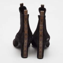 Louis Vuitton Black/Brown Suede and Monogram Canvas Revival Ankle Boots Size 38.5