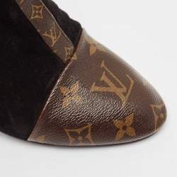 Louis Vuitton Black/Brown Suede and Monogram Canvas Revival Ankle Boots Size 38.5