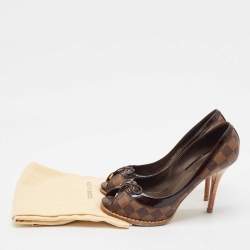 Louis Vuitton Brown Damier Ebene Canvas Palm Beach Peep Toe Pumps Size 39