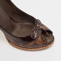 Louis Vuitton Brown Damier Ebene Canvas Palm Beach Peep Toe Pumps Size 39