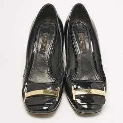 Pre Owned Louis Vuitton Black Patent Leather Round Toe Pumps Size 37
