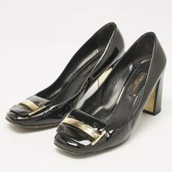 Pre Owned Louis Vuitton Black Patent Leather Round Toe Pumps Size 37