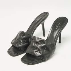 Pre Owned Louis Vuitton Black Monogram Embossed Leather Revival Slide Sandals Size 39