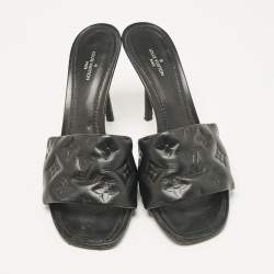 Pre Owned Louis Vuitton Black Monogram Embossed Leather Revival Slide Sandals Size 39