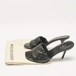 Pre Owned Louis Vuitton Black Monogram Embossed Leather Revival Slide Sandals Size 39