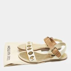 Louis Vuitton Cream/Brown Leather Ankle Strap Flat Sandals Size 39.5