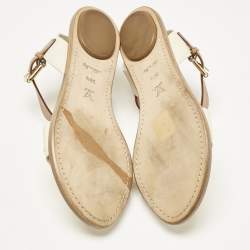 Louis Vuitton Cream/Brown Leather Ankle Strap Flat Sandals Size 39.5