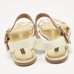 Louis Vuitton Cream/Brown Leather Ankle Strap Flat Sandals Size 39.5