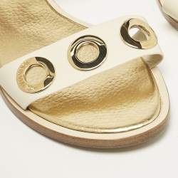 Louis Vuitton Cream/Brown Leather Ankle Strap Flat Sandals Size 39.5