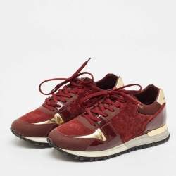Louis Vuitton Burgundy Monogram Suede, Patent and Leather Run Away Lace Up Sneakers Size 37.5