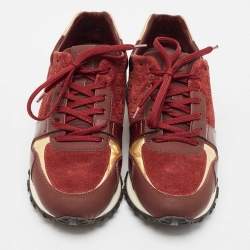 Louis Vuitton Burgundy Monogram Suede, Patent and Leather Run Away Lace Up Sneakers Size 37.5
