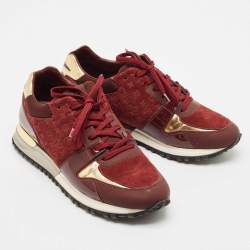 Louis Vuitton Burgundy Monogram Suede, Patent and Leather Run Away Lace Up Sneakers Size 37.5