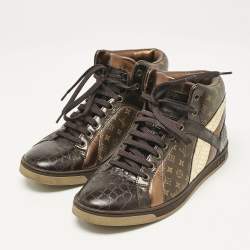Louis Vuitton Brown Monogram Canvas and Crocodile Punchy High Top Sneakers Size 36.5