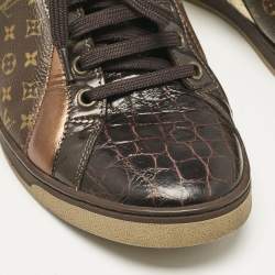 Louis Vuitton Brown Monogram Canvas and Crocodile Punchy High Top Sneakers Size 36.5