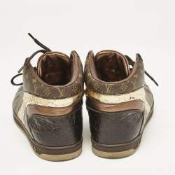 Louis Vuitton Brown Monogram Canvas and Crocodile Punchy High Top Sneakers Size 36.5