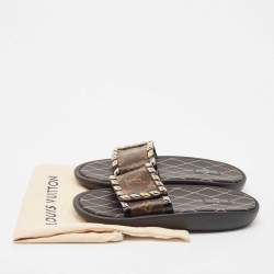 Louis Vuitton Monogram Canvas and Studded Leather Eldorado Flat Slides Size 39