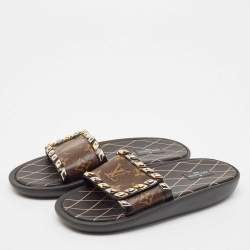 Louis Vuitton Monogram Canvas and Studded Leather Eldorado Flat Slides Size 39