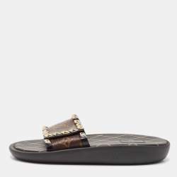 Louis Vuitton Monogram Canvas and Studded Leather Eldorado Flat Slides Size 39