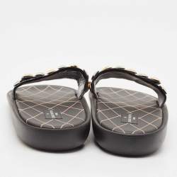 Louis Vuitton Monogram Canvas and Studded Leather Eldorado Flat Slides Size 39