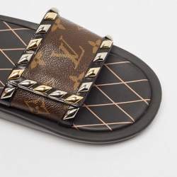 Louis Vuitton Monogram Canvas and Studded Leather Eldorado Flat Slides Size 39