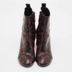Louis Vuitton Black/Red Monogram Canvas Revival Ankle Length Boots Size 38