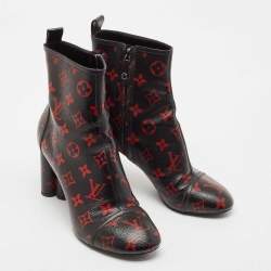 Louis Vuitton Black/Red Monogram Canvas Revival Ankle Length Boots Size 38