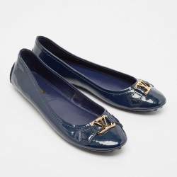 Louis Vuitton Blue Patent Leather Oxford Ballet Flats Size 38