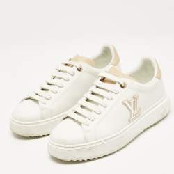 Louis Vuitton White/Beige Leather Time Out Sneakers Size 39