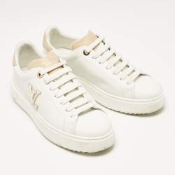 Louis Vuitton White/Beige Leather Time Out Sneakers Size 39