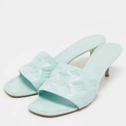 Louis Vuitton Blue Monogram Leather Revival Slide Sandals Size 40