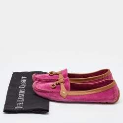 Louis Vuitton Pink/Tan Suede and Leather Charm Slip On Loafers Size 41