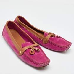 Louis Vuitton Pink/Tan Suede and Leather Charm Slip On Loafers Size 41