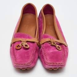 Louis Vuitton Pink/Tan Suede and Leather Charm Slip On Loafers Size 41