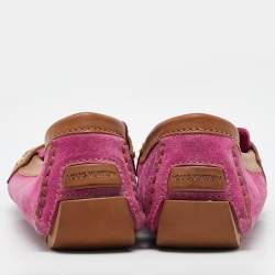 Louis Vuitton Pink/Tan Suede and Leather Charm Slip On Loafers Size 41