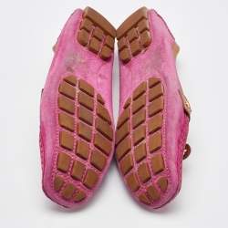 Louis Vuitton Pink/Tan Suede and Leather Charm Slip On Loafers Size 41