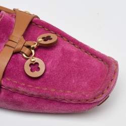 Louis Vuitton Pink/Tan Suede and Leather Charm Slip On Loafers Size 41