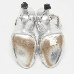 Louis Vuitton Silver Leather Peep Toe Slingback Sandals Size 37
