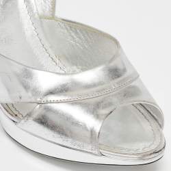 Louis Vuitton Silver Leather Peep Toe Slingback Sandals Size 37