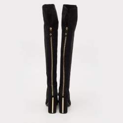Pre Owned Louis Vuitton Black Suede Knee Length Boots Size 39