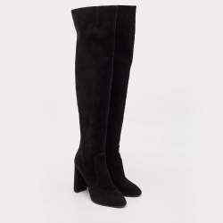Pre Owned Louis Vuitton Black Suede Knee Length Boots Size 39