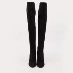 Pre Owned Louis Vuitton Black Suede Knee Length Boots Size 39