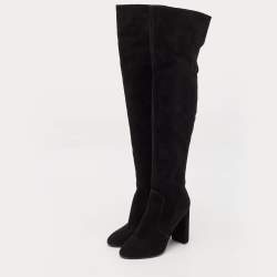 Pre Owned Louis Vuitton Black Suede Knee Length Boots Size 39