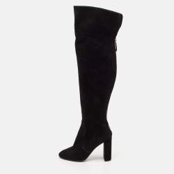 Pre Owned Louis Vuitton Black Suede Knee Length Boots Size 39