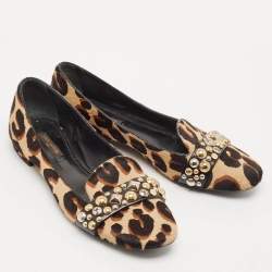 Louis Vuitton Black/Brown Calf Hair Embellished Smoking Slippers Size 37.5