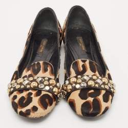 Louis Vuitton Black/Brown Calf Hair Embellished Smoking Slippers Size 37.5