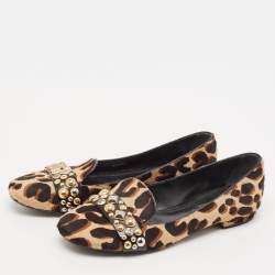Louis Vuitton Black/Brown Calf Hair Embellished Smoking Slippers Size 37.5