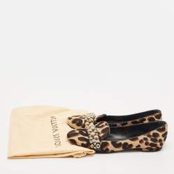 Louis Vuitton Black/Brown Calf Hair Embellished Smoking Slippers Size 37.5